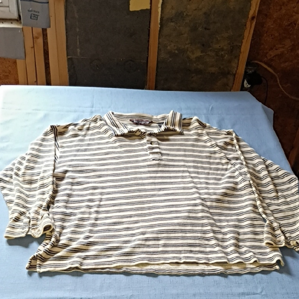 Old College Inn Striped Polo in Cream, Navy & Olive
